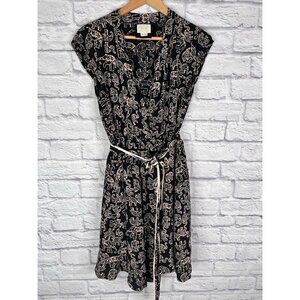 MAEVE ANTHROPOLOGIE Women's Black Noronha Faux Wrap Elephant Dress Small